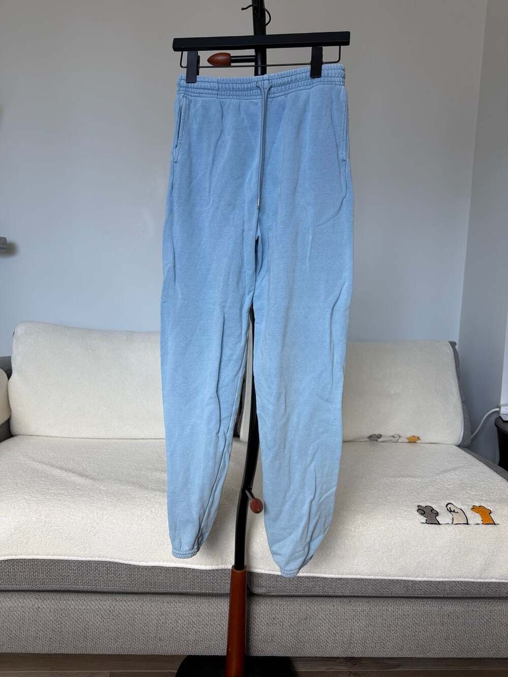 UNIQLO Light Blue Sweatpants Joggers Size S Cotton Elastic Waist Wash Finish